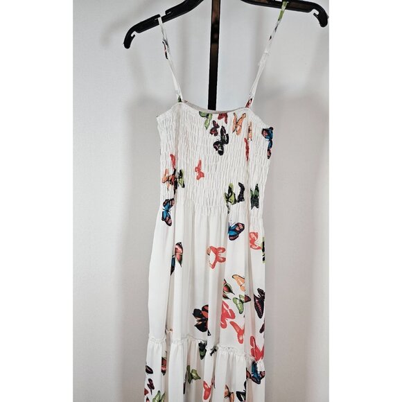 Sundress Spaghetti Strap Smocked White Multicolor Butterflies - SZ S - Picture 2 of 8